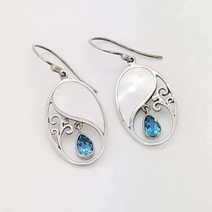 Ying Yang Mother of Pearl Blue Topaz Earrings